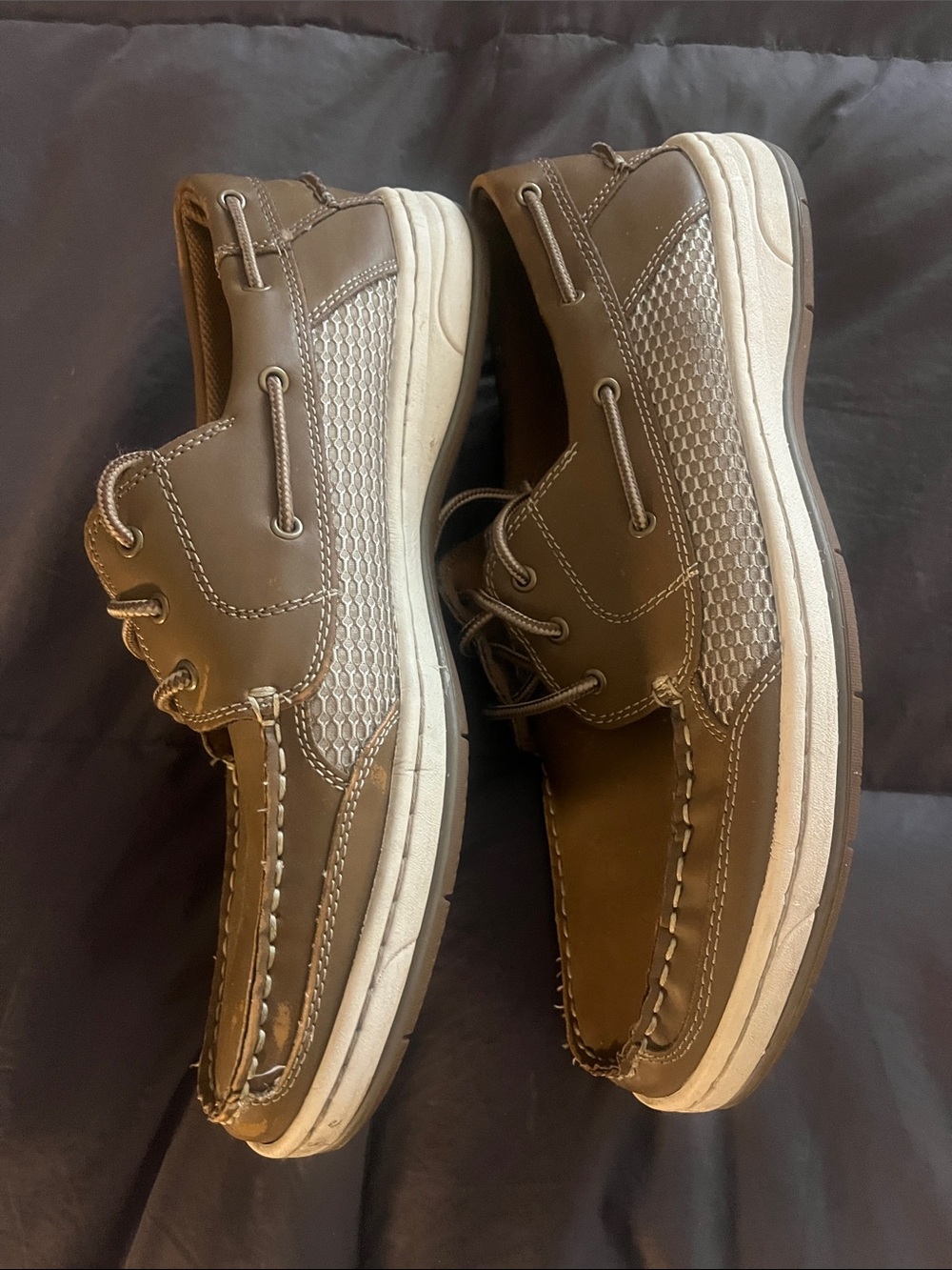 Highland Creek Men's Brown Boat Shoes w/memory foam Cushioned w/ White Sole